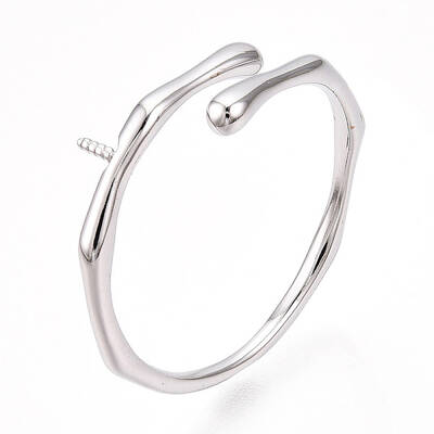 Rhodium Plated 925 Sterling Silver Open Cuff Ring Settings