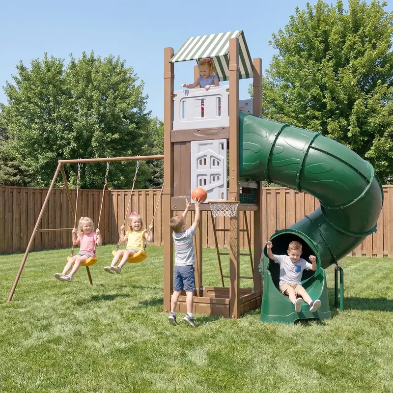 Garvee All-in-1 Backyard Swing Set with Turbo Tube Slide for Kids 3-10, Heavy-Duty Galvanized Steel Outdoor Playset with Clim...