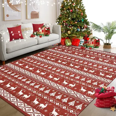 Garvee Christmas Red 8x10 Area Rug Washable Living Room Carpet Snowflake Holiday Decor Bedroom Rug Decorative Xmas Boho Non S...