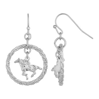 Silver-Tone Suspended Horse Drop Earrings