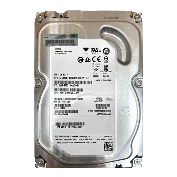 861680-002 HP 2TB 7200RPM SATA 6Gb/s Midline 3.5-inch Hard Drive
