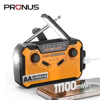 PRUNUS J-369 11100mWh Emergency Weather Radio, AA Batteries/Hand Crank/Solar/USB Charging, NOAA/AM/FM, LED Flashlight and Rea...