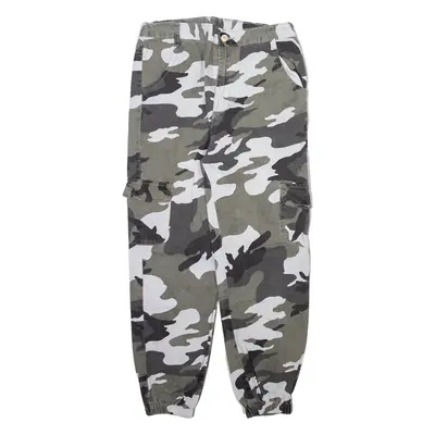 Camo Cargo Mens Trousers Grey Regular Tapered W28 L26