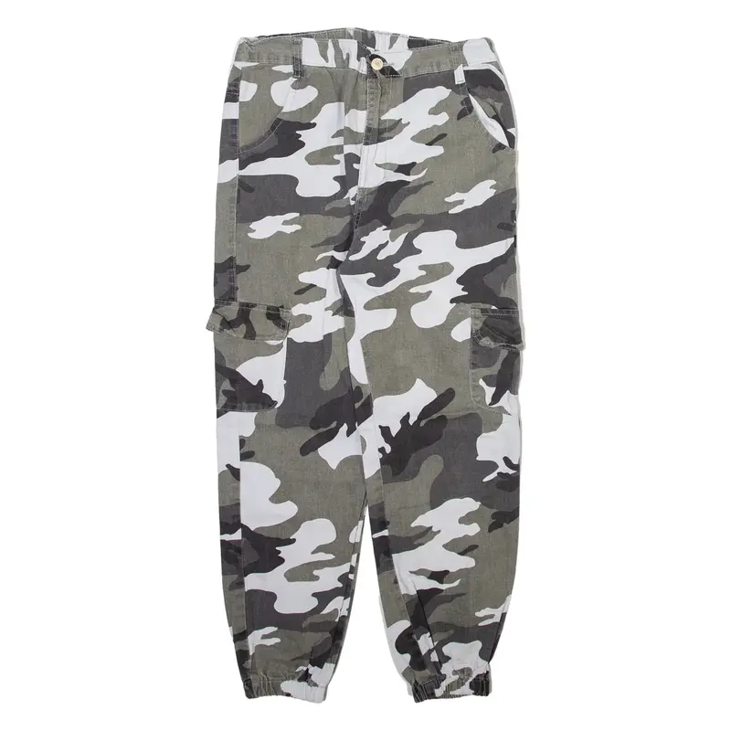 Camo Cargo Mens Trousers Grey Regular Tapered W28 L26