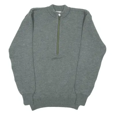 Military Mens Jumper Grey 1/2 Zip Chunky Knit Wool XL