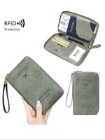 Letter Pattern Passport Holder, 2025 New Style Portable Passport Case with Zipper & Wrist Strap, Multi-functional Airplane Ti...