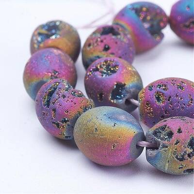 Electroplated Natural Druzy Geode Agate Bead Strands