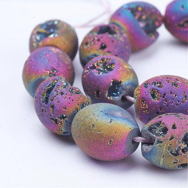 Electroplated Natural Druzy Geode Agate Bead Strands