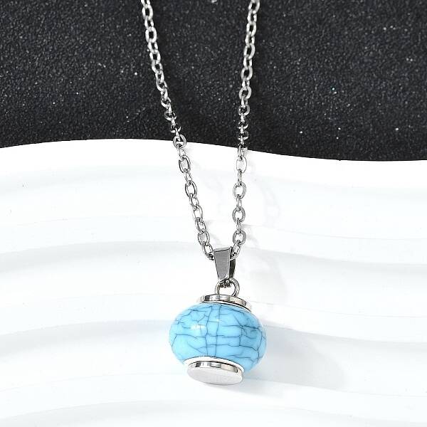 Synthetic Turquoise Rondelle Pendant Urn Ashes Necklaces