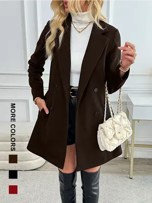 Women's Sexy Double Button Pocket Coat, Casual Fashion Long Sleeve Lapel Jacket, Perfect for Daily Outdoor Streetwear, Autumn...