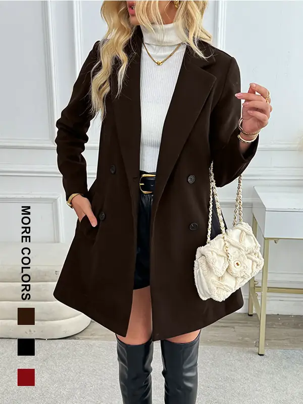 Women's Sexy Double Button Pocket Coat, Casual Fashion Long Sleeve Lapel Jacket, Perfect for Daily Outdoor Streetwear, Autumn...