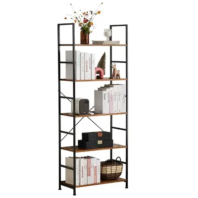 【Deal】Sweet Furniture 5 Tier Bookshelf: Modern Industrial Corner Storage Organizer for Bedroom, Home Office-Tall Bookcase...