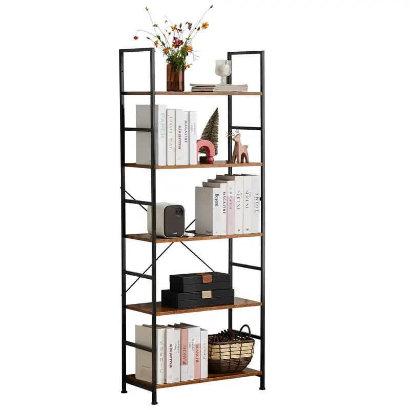 【Deal】Sweet Furniture 5 Tier Bookshelf: Modern Industrial Corner Storage Organizer for Bedroom, Home Office-Tall Bookcase...