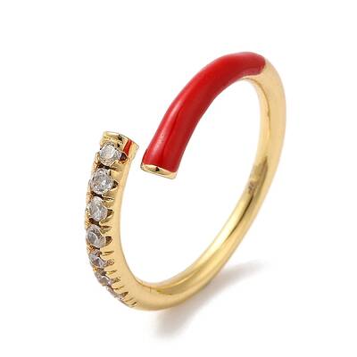 Rack Plating Brass Cubic Zirconia Open Cuff Rings for Women
