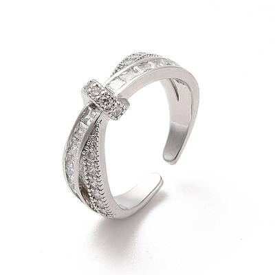 Brass Micro Pave Cubic Zirconia Open Cuff Rings