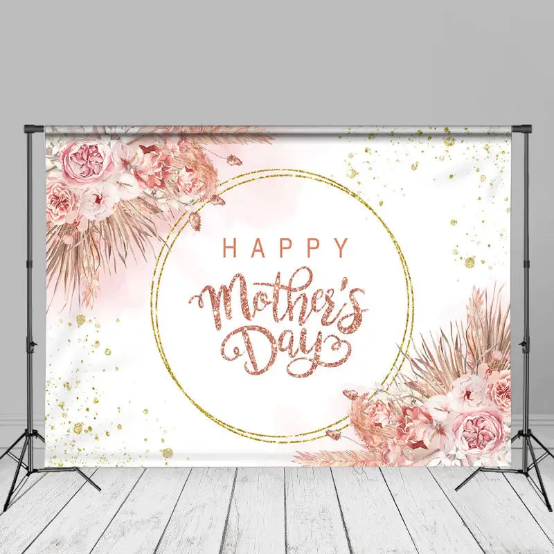 Sweet Pink Flowers Glitter Mothers Day Photo Backdrop - Aperturee