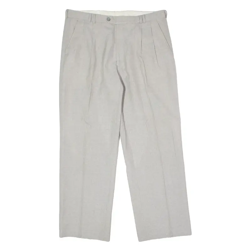 Pleated Mens Trousers Grey Regular Straight W34 L28
