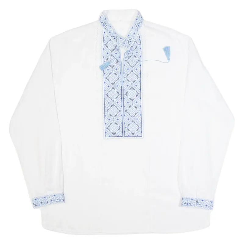 Embroidered Womens Printed Top White High Neck Long Sleeve Geometric 2XL