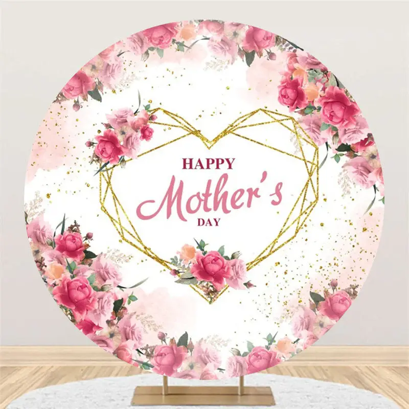 Floral Leaves Gold Heart Round Mothers Day Backdrop - Aperturee