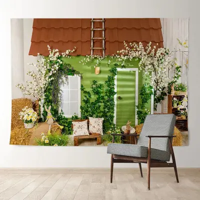 Aperturee Spring Bunny Floral Happy Easter Day Backdrop