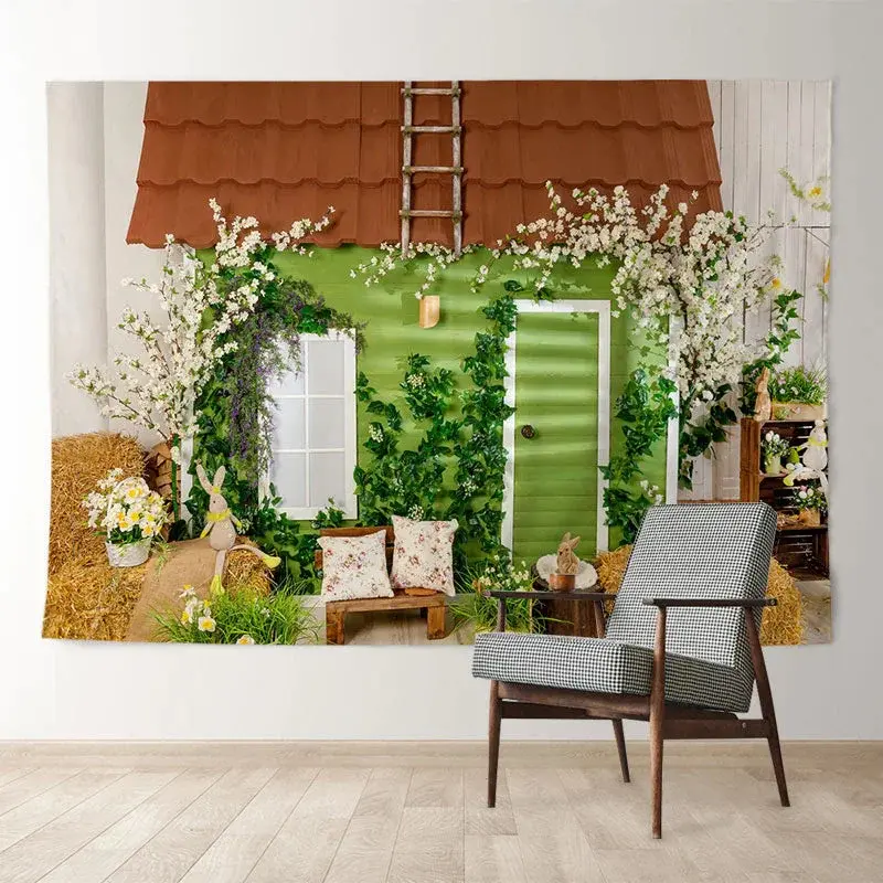 Aperturee Spring Bunny Floral Happy Easter Day Backdrop