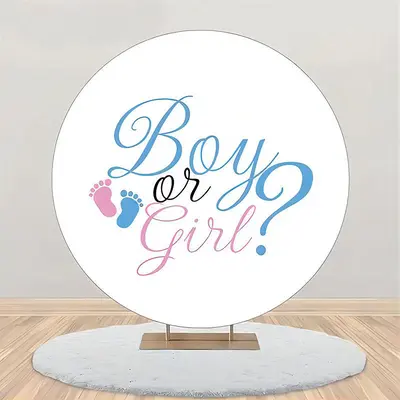 Boys Or Girls Footprint Round Gender Reveal Backdrop - Aperturee