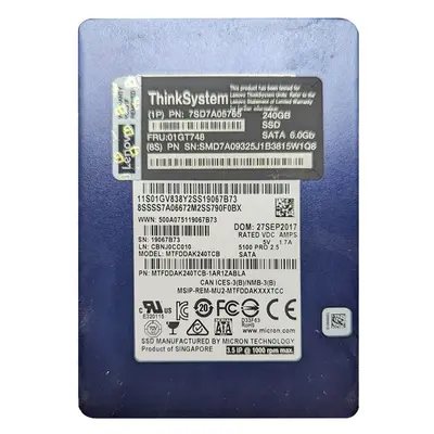 7SD7A05765 Lenovo 240GB Triple-Level Cell SATA 6Gb/s Hot Swappable 2.5-Inch Solid State Drive for ThinkSystem