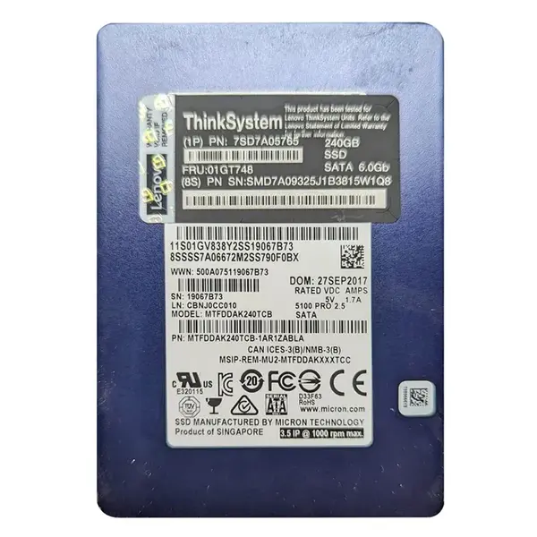 7SD7A05765 Lenovo 240GB Triple-Level Cell SATA 6Gb/s Hot Swappable 2.5-Inch Solid State Drive for ThinkSystem
