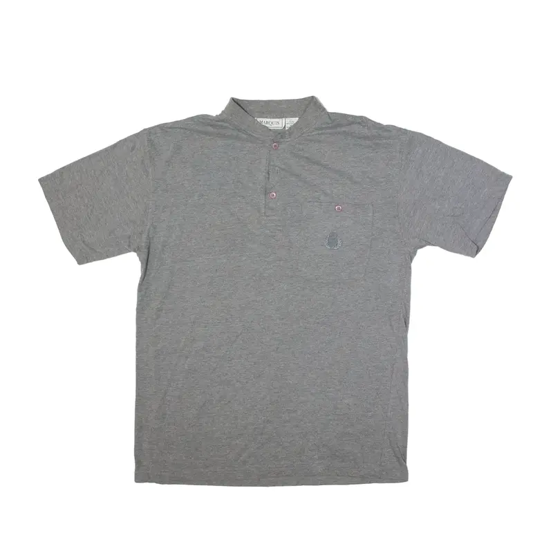 MARQUIS Band Collar Polo Shirt Grey Short Sleeve Mens L