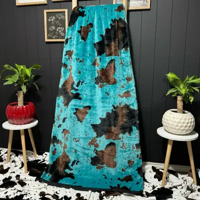 Turquoise Cowprint Throw Blanket