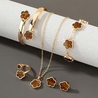 Clover jewelry set-flower design five leaf bracelet, necklace pendant, earrings for women-lucky gifts for mom, wife, daughter...