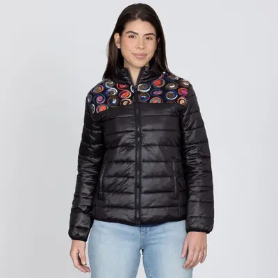 Mixed Fabric Embroidery Insulated Jacket - 3X