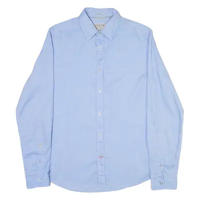 GUESS Slim Fit Mens Plain Shirt Blue Long Sleeve S