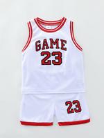 Two-piece Set Boy's Basketball Jersey Set, Contrast Binding Sleeveless Jersey Shirt & Shorts, Summer Clothes for Kids Outdoor...