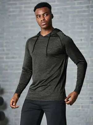 Men's Plain Drawstring Sports Hoodie, Sporty Long Sleeve Hooded Sweatshirt for Running Workout Gym, Men Sport & Outdoor Cloth...