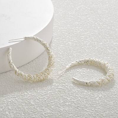 Textured C-Shaped Brass Hoop Earrings for Women
