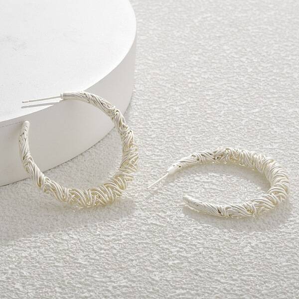 Textured C-Shaped Brass Hoop Earrings for Women