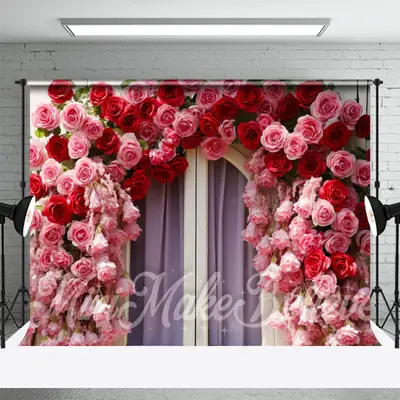 Window Purple Curtain Red Pink Rose Photo Backdrop - Aperturee