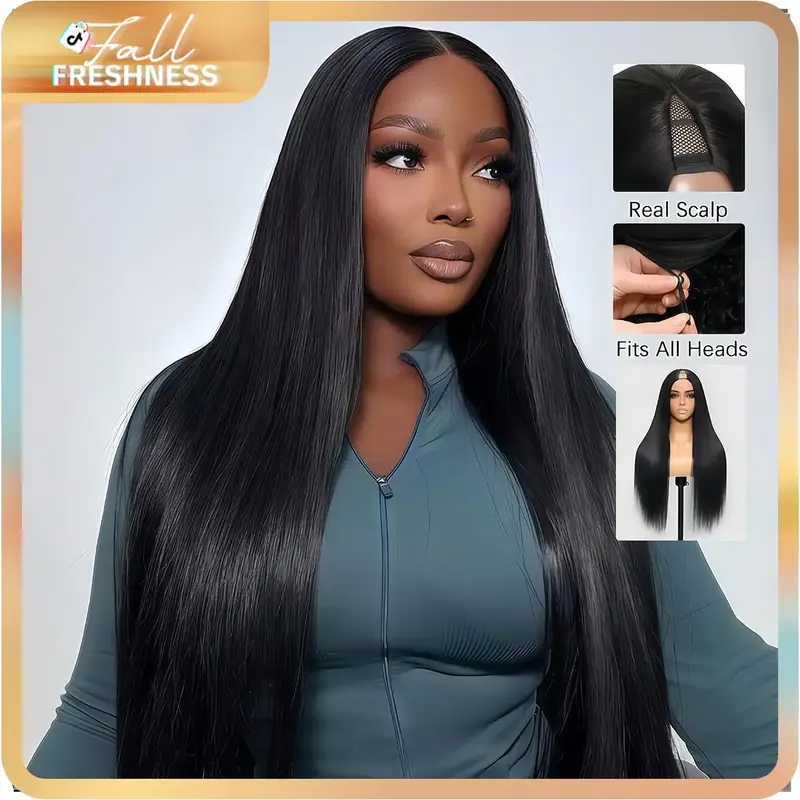 CheetahBeauty Straight V Part Wigs Human Hair Upgrade Glueless Body Wave V Part Human Hair Clip in Wigs Beginner Friendly No-...