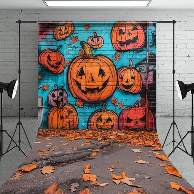 Halloween Pumpkin Graffiti Street Autumn Backdrop