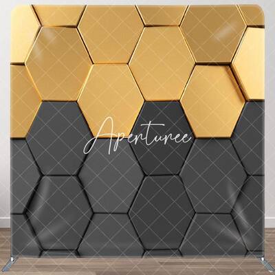 Aperturee Black And Gold Hexagon Wall Fabric Party Backdrop - Aperturee