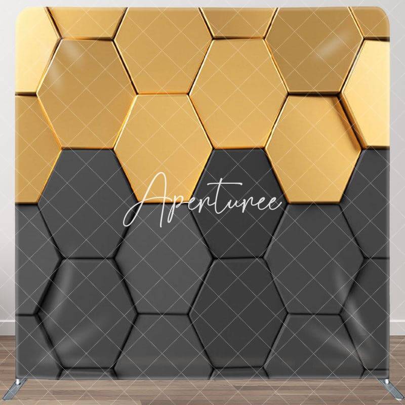 Aperturee Black And Gold Hexagon Wall Fabric Party Backdrop - Aperturee