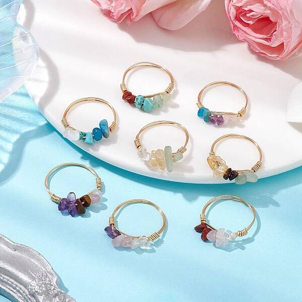 Natural Gemstone Chips Finger Rings