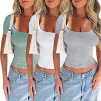 3 Pack Women's Crew Neck T Shirts, Short Sleeve Casual Cotton Tops Raglan Slim Fit Tees Summer Basic Solid Shirts