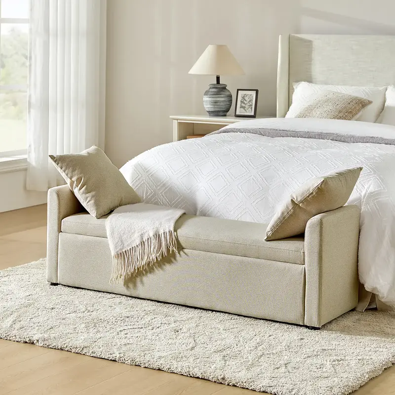 Hulala Benito 59.4 Wide End Of Bed Storage Couch Bench With Two Throw Pillows, Thick Foam Cushions, Comfort and Support, St...