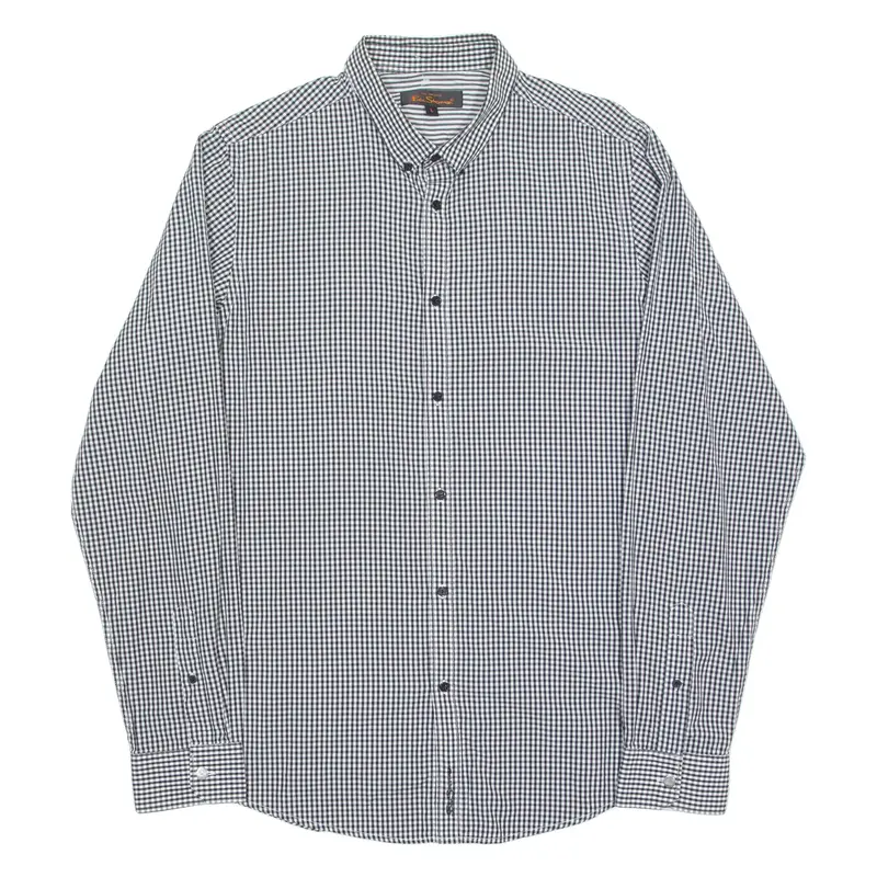 BEN SHERMAN Mens Shirt Black Check Long Sleeve L