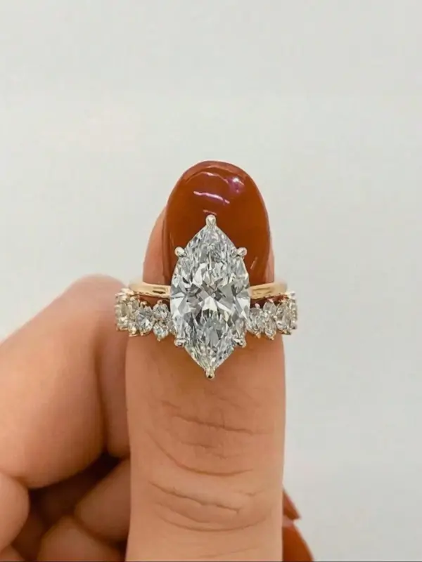 2 Pcs/set Marquise Bridal Engagement Ring Set Eternity Cubic Zirconia Wedding Band Ring for Women Teen Girls Valentine's Day ...