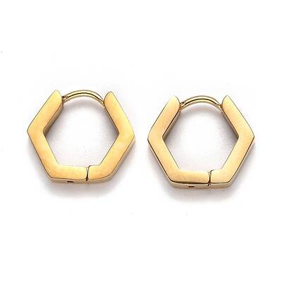 304 Stainless Steel Hexagon Huggie Hoop Earrings
