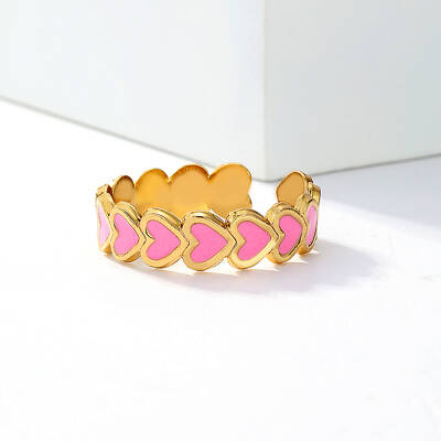 Stainless Steel Enamel Cute Sweet Delicate Heart Cuff Ring for Daily Romantic Gift