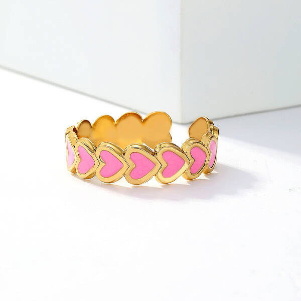 Stainless Steel Enamel Cute Sweet Delicate Heart Cuff Ring for Daily Romantic Gift